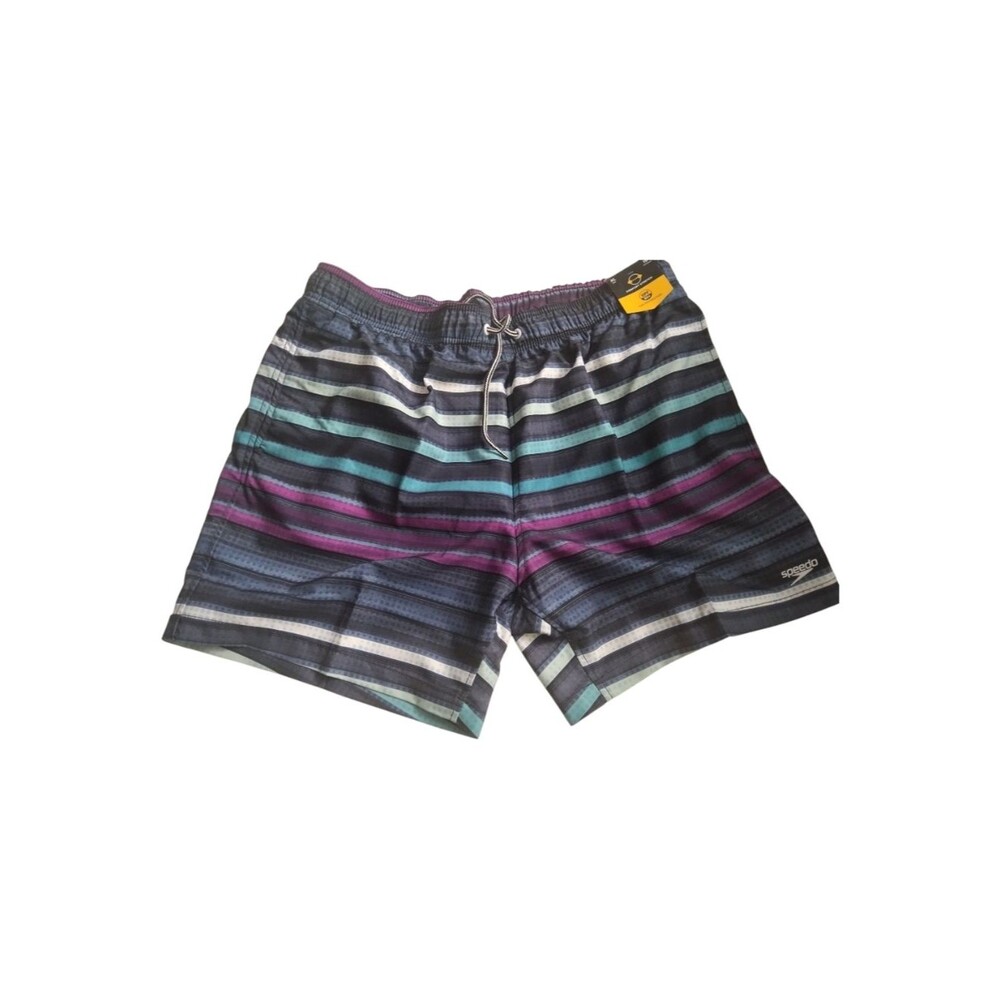 Speedo Men's Striped Swim Shorts - Black, Purple & Teal New XL